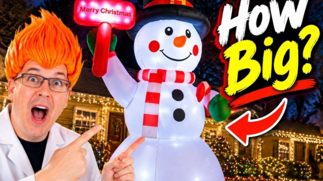 10-foot snowman inflatable: GOOSH tall snowman inflatable with Merry Christmas sign shown in my hands-on review