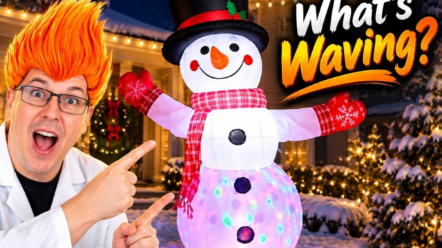 animated snowman inflatable: COMIN 8 FT Christmas Inflatable Snowman Shaking Hand with Built-in LEDs shown in my hands-on review