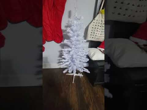 small white Christmas tree: National Tree Company 4 ft Pre-Lit Mini Artificial Christmas Tree, White Iridescent Tinsel, 70 Clear Lights, 110 Tips, Include…