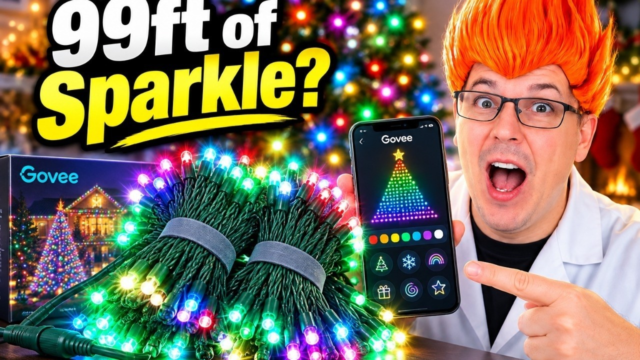 smart Christmas tree lights: Govee Christmas Sparkle String Lights, 99 ft, RGBWIC, 375 Bullet-Head LEDs shown in my hands-on review