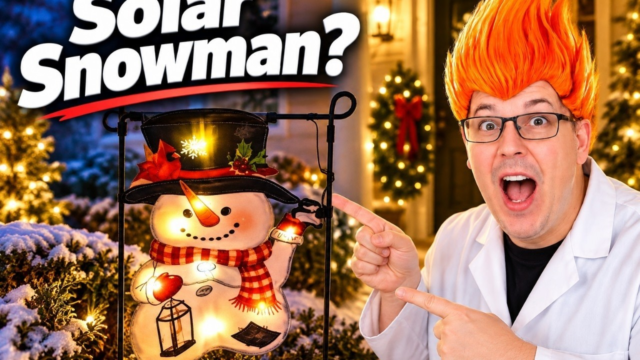 solar snowman garden flag: Solar-powered LED snowman garden flag shown in my hands-on review